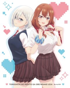 cleavage disc_cover headphones kohinata_iroha open_shirt satou_katsuyuki seifuku sweater tomodachi_no_imouto_ga_ore_nidake_uzai tsukinomori_mashiro