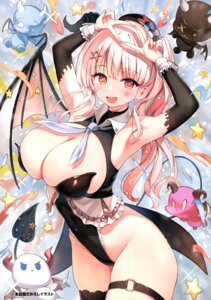 devil garter horns leotard no_bra sune tail tattoo thighhighs wings