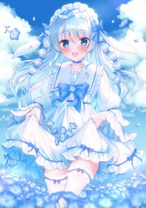 animal_ears bunny_ears dress garter lolita_fashion see_through skirt_lift sorai_shinya thighhighs