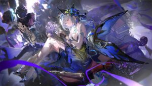 dress duet_night_abyss heels no_bra ruo_gan_zhua skirt_lift tattoo wings