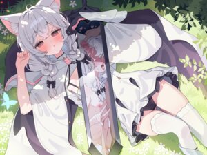 animal_ears anparu98 armor censored cum loli naked nipples no_bra open_shirt pantsu skirt_lift sword thighhighs wet