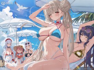 azur_lane belfast_(azur_lane) bikini bikini_top formidable_(azur_lane) gallant_(azur_lane) maid megane open_shirt see_through sirius_(azur_lane) swimsuits tagme thighhighs trafalgar_(azur_lane) wet