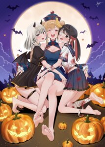 asian_clothes bandages blood dress eyepatch feet garter halloween horns kawanishi_seira kitagawa_marin seifuku skirt_lift sono_bisque_doll_wa_koi_wo_suru sugaya_nowa tagme wings