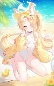 animal_ears blue_archive cameltoe halo ice_(ice) kitsune loli megane swimsuits tail yurizono_seia