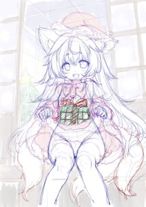 Rating: Questionable Score: 3 Tags: animal_ears christmas dress kitsune loli lump_of_sugar moekibara_fumitake sketch skirt_lift tail thighhighs User: k25c2yf