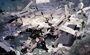 dress garter himiko_(326ontheweb) nier nier_automata pod_(nier_automata) skirt_lift sword thighhighs yorha_no.2_type_b