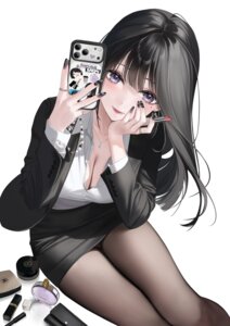 Rating: Questionable Score: 64 Tags: business_suit cleavage ebi_(ebimon0) open_shirt pantyhose selfie skirt_lift User: VigorousMMM