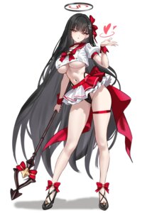 blue_archive garter halo heels no_bra seifuku shigure skirt_lift thong tsukatsuki_rio underboob weapon