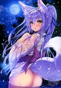 Rating: Questionable Score: 41 Tags: animal_ears ass breast_hold kitsune no_bra nopan see_through skirt_lift tail tateha wet wet_clothes yukata User: drop