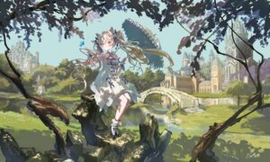animal_ears dress heels koyamanatsu landscape nekomimi umbrella