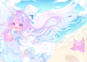 animal_ears bunny_ears mukyu seifuku skirt_lift thighhighs wings