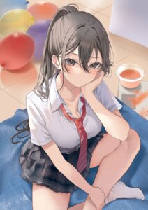 cleavage hamu open_shirt seifuku shimizu_kei tonari_no_seki_no_yankee_shimizu-san_ga_kami_wo_kuroku_sometekita