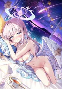 angel areola bikini_top blue_archive bottomless breasts kinokomushi misono_mika nipples photoshop pussy swimsuits uncensored wet wings