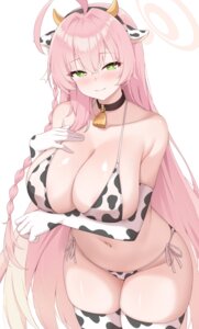 Rating: Questionable Score: 9 Tags: animal_ears areola bikini blue_archive breast_hold enru halo horns swimsuits thighhighs urawa_hanako User: Arsy
