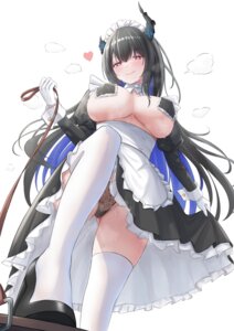 almonxtea breasts cameltoe erect_nipples heels hololive hololive_english horns maid nerissa_ravencroft no_bra pantsu pasties skirt_lift thighhighs wet