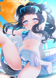 animal_ears blue_archive cameltoe cheerleader halo inumimi loli nekozuka_hibiki no_bra pantsu shimapan skirt_lift tail wet yinpa_(wanone500511)