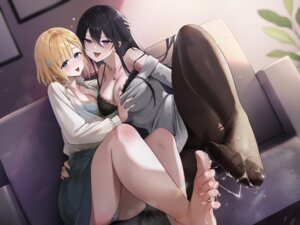 bra breast_grab cameltoe cum dress_shirt esugi feet lingerie open_shirt pantsu pantyhose skirt_lift sweater wet