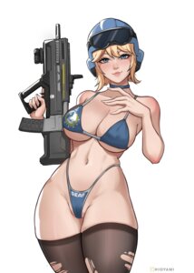 bikini gun helldivers hioyami megane seaf_soldier_(helldivers) swimsuits thighhighs thong torn_clothes