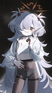 blood blue_archive bra fe_(sakura) halo itagaki_kanoe loli open_shirt pantsu pantyhose see_through tattoo weapon