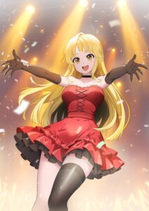 bang_dream! dopamine70 dress no_bra skirt_lift thighhighs tsurumaki_kokoro