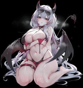 bikini breast_hold devil garter horns lrrer megane pointy_ears swimsuits tail wet wings