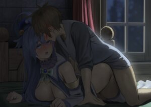 aqua_(konosuba) bottomless izawa_(bhive003) kono_subarashii_sekai_ni_shukufuku_wo! no_bra satou_kazuma sex thighhighs