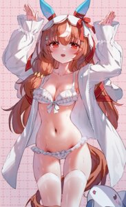 Rating: Questionable Score: 70 Tags: animal_ears bikini cameltoe open_shirt still_in_love_(umamusume) swimsuits tail tandohark thighhighs uma_musume_pretty_derby wet User: dandan550