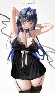 Rating: Questionable Score: 41 Tags: hololive hololive_english lingerie lyusiola ouro_kronii stockings thighhighs User: KenB