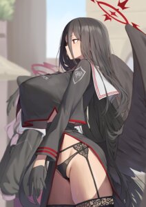 angel blue_archive garter_belt halo hanekawa_hasumi karadborg pantsu seifuku shimoe_koharu stockings thighhighs thong wings