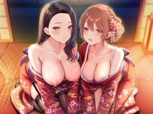 Rating: Questionable Score: 62 Tags: bra breasts kimono nipples no_bra open_shirt pontaro stockings thighhighs wet User: Arsy