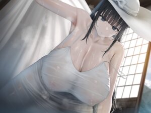 dress erect_nipples no_bra oekakizuki see_through summer_dress wet wet_clothes