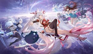 Rating: Questionable Score: 25 Tags: animal_ears dress fishnets garter heels japanese_clothes kitsune mongil:_star_dive neko netmarble_games no_bra nurse skirt_lift stockings tagme tail thighhighs weapon User: blooregardo