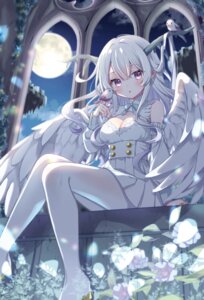 emori_miku_project gomano_rio heels horns no_bra pantyhose pointy_ears skirt_lift wings