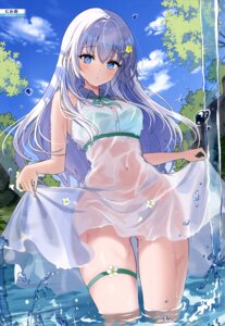 bra dress garter niwata0 nopan see_through skirt_lift wet wet_clothes