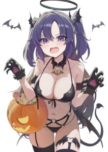 bikini blue_archive devil garter halloween halo hayase_yuuka heine_(haloo1101) stockings swimsuits tail thighhighs