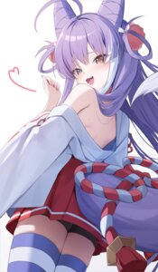 bike_shorts clrawing heterochromia kitsune loli miko no_bra open_shirt stellive tail tenko_shibuki thighhighs