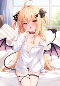 Rating: Explicit Score: 15 Tags: cum devil dress_shirt garter loli miy@ no_bra open_shirt pantsu pointy_ears see_through tail wet wings User: Anonymous