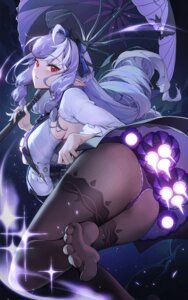 ninebell no_bra pantsu pantyhose pointy_ears see_through umbrella vivian_banshee zenless_zone_zero