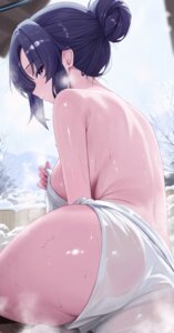 ass blue_archive halo hayase_yuuka naked onsen see_through sei_(0724sei6) towel wet