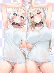 animal_ears bandaid bikini festa11307070 fuwawa_abyssgard hololive hololive_english horns inumimi mococo_abyssgard see_through swimsuits tail