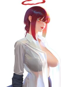 chainsaw_man dress_shirt halo makima_(chainsaw_man) no_bra open_shirt see_through wonbin_lee