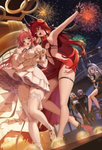 dorothy_(nikke) dress garter goddess_of_victory:_nikke heels horns no_bra nun rapunzel_(nikke) red_hood_(nikke) scarlet_(nikke) skirt_lift snow_white_(nikke) teddyellow thighhighs