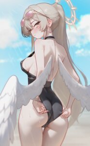angel ass blue_archive cameltoe erect_nipples kirifuji_nagisa megane mellow_(srpp4843) swimsuits wet wings