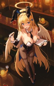 angel animal_ears bunny_ears bunny_girl kira_(kira78718520) lucy_(kira78718520) no_bra pantyhose waitress wings