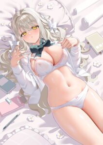 blue_archive bra erect_nipples kururu_(qqqqq59508750) open_shirt pantsu sakurai_miyo see_through seifuku undressing