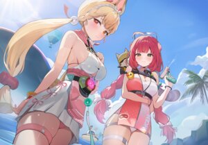 alice_thymefield animal_ears bunny_ears garter gun heterochromia loloco megane swimsuits tattoo ukinami_yuzuha zenless_zone_zero