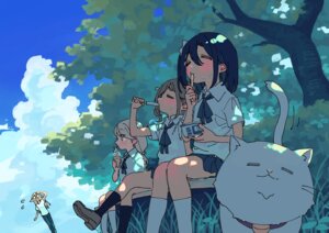 akiyama_haruno amamiya_satsuki_(mono) kiriyama_an megane mono_(afro) neko seifuku shikishima_sakurako skirt_lift takeuchi_hollow wet