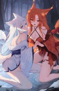 Rating: Questionable Score: 28 Tags: animal_ears garter hiroside indie_virtual_youtuber japanese_clothes kitsune no_bra open_shirt smug_alana tail thighhighs wet User: whitespace1