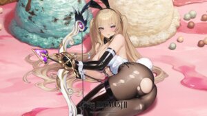 animal_ears ass brown_dust_ii bunny_ears bunny_girl eleaneer heterochromia no_bra origami pantyhose see_through tail thighhighs torn_clothes wallpaper weapon