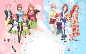 5-toubun_no_hanayome cleavage dress dress_shirt headphones heels nakano_ichika nakano_itsuki nakano_miku nakano_nino nakano_yotsuba overalls pantyhose seifuku summer_dress sweater tagme thighhighs